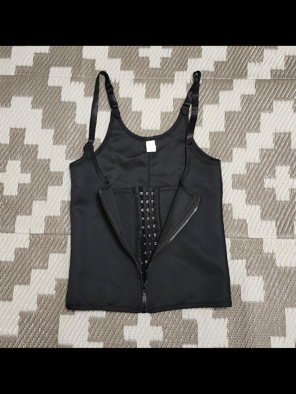 Black Shapewear Tank Top with Front Zipper and Hook Closure